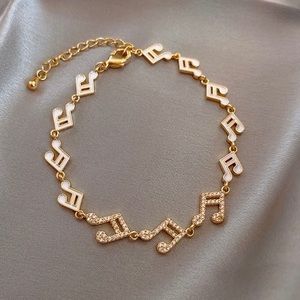 18K Gold Plated Adjustable Musical Note Charm Bracelet for Women